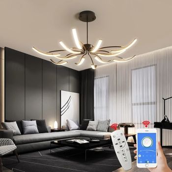 Modern LED Pendant Light DIY Design Adjustable Light 3000k-6500k with Retome Cotrol Black Suspension Adjustable Pendant Light Suitable for Dining Rooms Living Rooms Bedrooms Kitchens Study Rooms