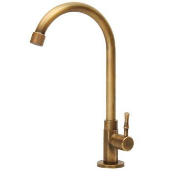 Traditional Kitchen Sink Faucet Cold Water Only, Retro Brass Single Handle Kitchen Tap Golden Electroplated Standard Spout Foldable Faucet