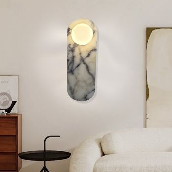 Modern Marble Effect Wall Sconce with Circular LED Light for Living Room Decoration 85-265V