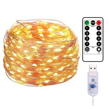 20M 200LED Copper Wire String Lights Outdoor Fairy Lights USB Plug-in Lights With 8 Modes Lights Waterproof Remote Control Timer Christmas Wedding Birthday Family Party Room