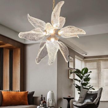 Pendant Lantern Design 8 Heads Warm White Light 80CM Aluminum Acrylic Italian Flower Light Luxury Living Room Villa Hotel Lobby Bedroom Leaf Light 110-240V