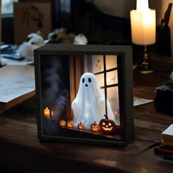 Halloween Ghost Doll Light Painting Night Light Ghost and Pumpkin LED Night Lamp for Indoor/Outdoor Autumn Fall Harvest Room Atmosphere Decoration