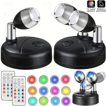 13 Colors RGB Picture Light LED Wireless Cabinet Spotlight with Remote Control Battery Powered Angle Adjustable Atmosphere Night Lamp Gallery Corridor Hallway Living Room Bedroom Decoration 1PC