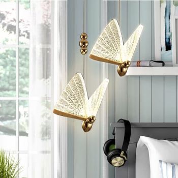17 cm Butterfly Shape Chandelier Gold Pendant Light LED Single Design Acrylic Modern Artistic Gift for Family Friends 110-120V 220-240V