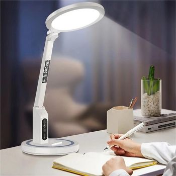 LED Desk Lamp Clock Table Lamp, USB Chargeable Dimmable Desk Lamp Plug-in LED Light Foldable Eye Protection Reading Night Light Dimmable Study table Lamp for Home Study Reading Night Light