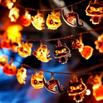 Halloween LED Decorative Lights 1.5m 10LEDs Battery Operated Pumpkin Ghost Spider String Lights Window Hanging Holiday Party Home Decor
