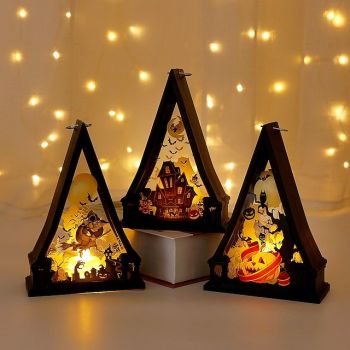 1 Pc 11.5cm Halloween Pumpkin Castle Witch Triangle Ornament Lamp Indoor Restaurant Bedroom Party Atmosphere Decoration Lamp Hanging Lantern