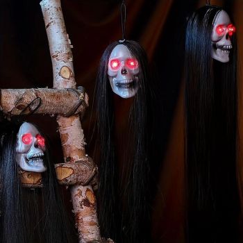Halloween Prop Skull with LED Glowing Eyes Halloween Hanging Ghost Perfect for Halloween Party Decor Indoor Outdoor Including Button Cell