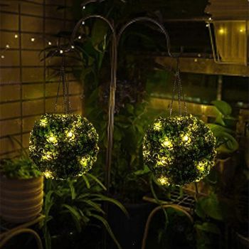 Outdoor Solar Power Grass Ball Hanging Light Yard  Decorative Simulation Grass Ball Chandelier Lamp For Lawn Garden Holiday  Decor Lighting Dia 14cm