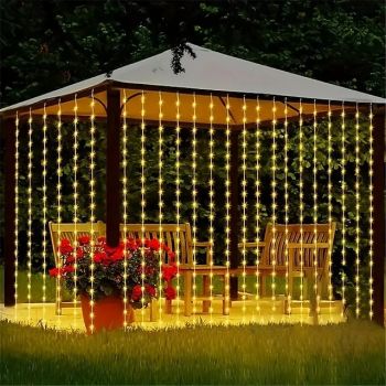 3x3M Flexible LED Curtain Lights, 300 LEDs LED String Lights with 13-Key Remote USB Powered Low Voltage Warm White & RGB, Safety for Christmas Room & Curtain Decor