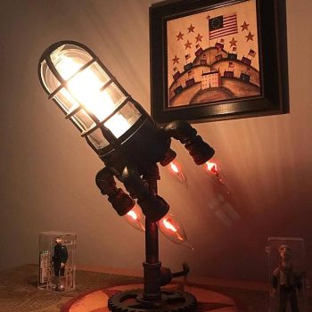 Rocket Lamp Hand Crafted Decorative Lamp Adjustable Brightness Steampunk Rocket Lamp Party Decoration 24cm 9.5inch
