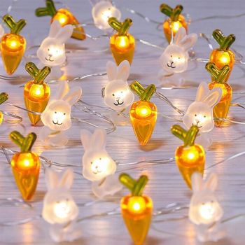 Easter LED Bunny String Lights 2m 20Leds Easter Garden Party Decoration For Home Carrot Rabbit Fairy Light Easter Gifts