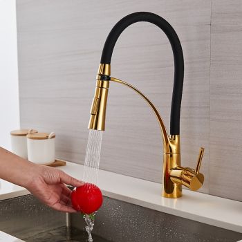 Kitchen Faucet Pull Down Sink Mixer Taps, 360 Swivel Flexible Tube Pipe Brass Taps, Single Handle with Hot and Cold Water Hose Pull Down Kitchen Faucets