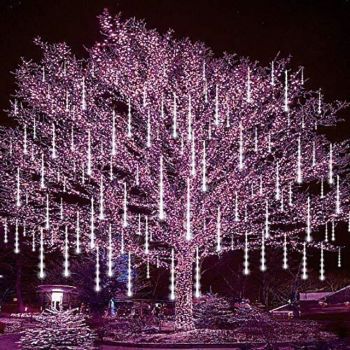 2 Pack Meteor Shower Rain LED String Light 30cm 11.8 Inches 16 Tubes 384 LEDs Falling Rain Drop Icicle Christmas Tree Wedding Fairy Light Street Holiday Decoration