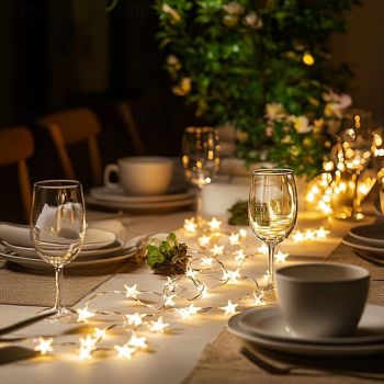 LED Star Fairy String Lights, 2M/5M Silver Wire Lights, Battery-Powered Christmas & New Year Holiday Decoration (Battery Not Included)