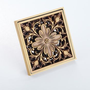 4 inch Shower Floor Drain Square Traditional 100 x 100mm, Antique Brass Removable Brass Bathroom Drain Sanitation Insert Grate, Hair Catcher Strainer Bathroom Accessories