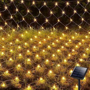 Solar LED Net Lights 8 Modes 200 LEDs 9.8ft x 6.6ft Tree Wrap Mesh Fairy Twinkle Lights for Outdoor Patio Lawn Garden Porch Bushes Camping Window Christmas