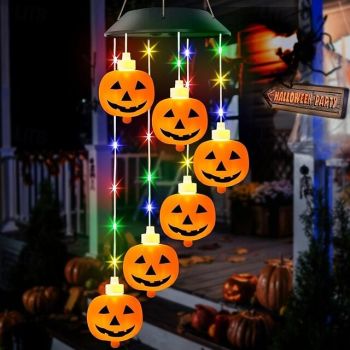 1pc Solar Halloween Pumpkin Wind Chime Light   for Outdoor Courtyard Garden Balcony Fence Light, Eerie Festive Decoration and Glow In the Dark