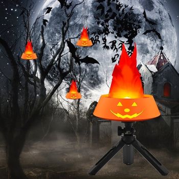 Pumpkin Fake Flame Light 3D Dynamic Fire Effect Flame Light LED Halloween Fire Light for Indoor/Outdoor Suspension or Desktop Decor  Spooky Party Prop & Atmosphere Lighting for Bar Stage Home