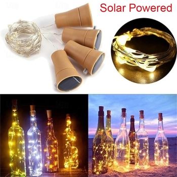 10Pcs Solar Wine Bottle Lights Outdoor Cork Shape Fairy Lights Garland Christmas Light Copper Wire Home Room Decoration Lamp 2m 1m