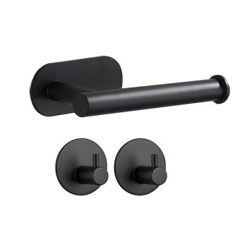 Toilet Paper Holder & 2Wall Hooks Sets Self Adhesive Wall Mount Stainless Steel Bathroom Accessories(Black/Golden/Silvery)Bath Hardware