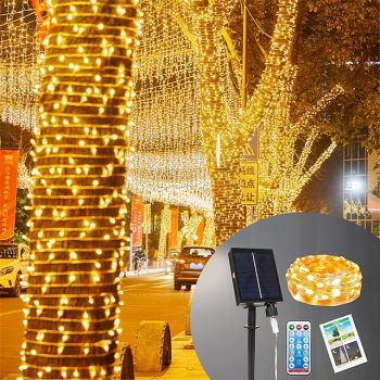 Solar String Fairy Lights Outdoor Christmas Decorations Solar and Plug in 20m 10m with Remote Control Garland Large Panel Fast Charge Christmas Garden Decoration