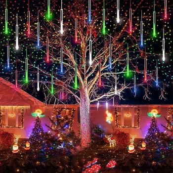8-Tube Meteor Shower Lights Falling Rain Lights Christmas Lights 50cm 240LEDs Falling Rain Drop Icicle String Lights for Outdoor Patio Garden Christmas Trees Halloween Decoration Holiday Wedding