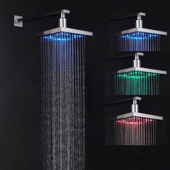 Contemporary Rain Shower,Wall Mounted Chrome Finish LED Color Changes with Water Temperature Rainfall Shower Top Spray Unbeatable Price