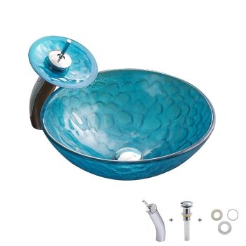 Bathroom Sink / Bathroom Faucet / Bathroom Mounting Ring Vanity Wash Basin - Tempered Glass Round Vessel Sink Washbasin Art