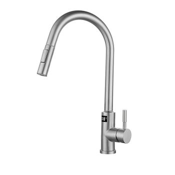 Touchless Sensor Kitchen Faucet Sink Mixer Tap Touch on with Pull Out 2 Mode Sprayer, Digital Display 360 Swivel Single Handle Taps Stainless Steel Deck Mounted, Water Vessel Taps Foldable Faucet