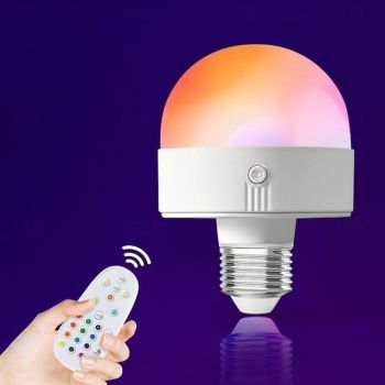 E27 Rechargeable LED Smart Light Bulbs with Remote Control Battery Operated Light Bulbs 3 Timer Dimmable Cordless RGB LED Bulb for Wall Sconce Emergency Bulb