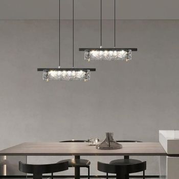 LED Pendant Light 3-Color Light 35/50/65cm 1/2/3-Light Rectangle Brass Black Chandelier Modern Rectangular Pendant Lighting Fixture for Dining Room Kitchen Island Bedroom 220-240V