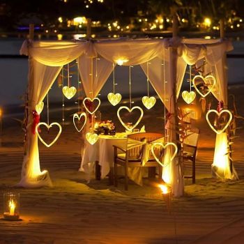 Elegant Wedding Party Reception LED Heart-Shaped Curtain String Lights – 126 LEDs Battery & USB Powered 8 Flashing Modes for Valentine's Day Window Decor