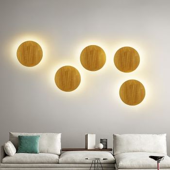 LED Wall Light Bedroom Bedside Lamp Round Design Wood for Living Room Background Wall Modern Corridor Balcony Study Creative Light Luxury Wall Lamp