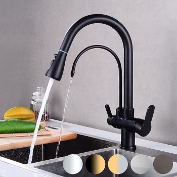 Kitchen faucet - Two Handles One Hole Electroplated / Painted Finishes Pull-out / Pull-down / Tall / High Arc / Purified water Centerset Modern Contemporary Kitchen Taps Foldable Faucet