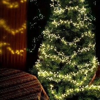 Solar Powered Christmas Firecracker String Lights 6m 200LEDs Outdoor Garden Lawn Decor Energy Efficient Copper Wire with Solar Battery Perfect for Yard Window Fence and Tree Lighting