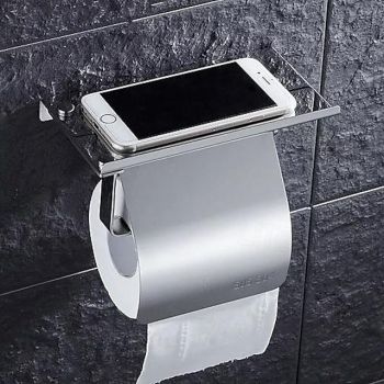 Toilet Paper Holder Stainless Steel for Bathroom with Mobile Phone Storage Shelf Wall Mounted 1pc