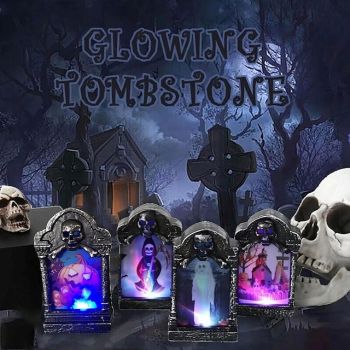 Halloween Skull Gravestone Lamp Haunted House Decor Home Garden Decor Night Light Party Props Glowing LED Tombstone Light Supply