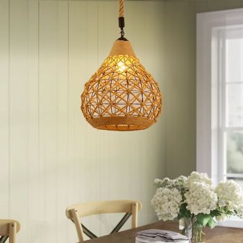 LED Pendant Light Woven Chandelier lighting  Basket Lamp Shade Light Fixtures Ceiling Light Hanging for Patio Hallway Kitchen Island Bedroom Dining Room