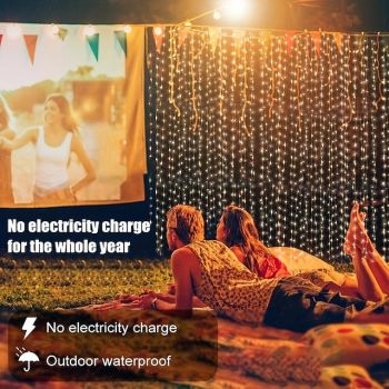 Outdoor Solar Curtain String Light, 3 * 3M-300LED/3 * 2M-200LED/3 * 1M-100LED, 8 Lighting Modes, IP65 Waterproof, Suitable for Home Garden, Porch, Backyard Wedding Parties, Thanksgiving Christmas