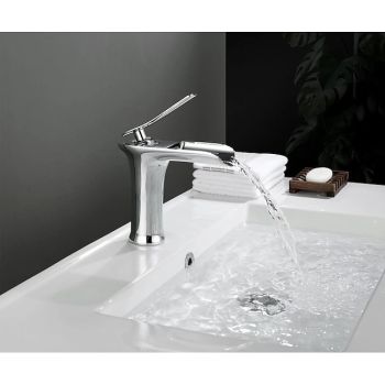 Waterfall Bathroom Sink Mixer Faucet 4.7" Spout, Mono Wash Basin Single Handle Basin Taps Washroom with Hot and Cold Hose, Monobloc Vessel Water Brass Tap Deck Mounted