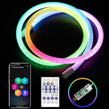 2M/3M/5M Neon LED Strip Lights 360 Luminous Waterproof Strip with Music Sync Remote & APP Control USB-Powered Flexible Lighting for Indoor/Outdoor Gaming Room Bedroom and Wall Decor