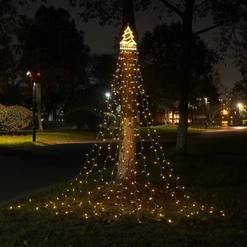 LED Christmas Tree Lights Christmas Waterfall Decoration Lights with Topper 350 LEDs 8 Modes Indoor Solar Outdoor String Lights for Yard Party Home Holiday Christmas Halloween Thanksgiving Day
