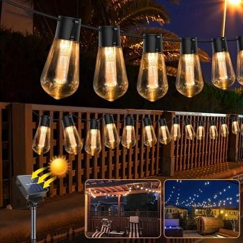 Solar Vintage Bulb String Lights, Christmas Waterproof Fairy Lights with 10/20/30 LED Shatterproof Bulbs & 8 Twinkle Modes for Holiday,Xmas, Wedding & Camping Decor