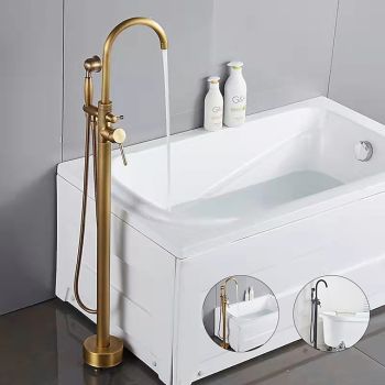 Vintage Bathtub Faucet Floor Mount, Bath Tub Filler Mixer Tap Freestanding with Heldhand Showerhand, 360 Swivel High Arc Spout Standing Shower Faucet Durable Bathtub Faucet