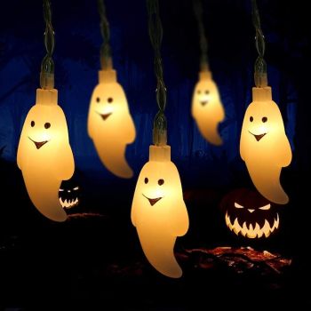 Halloween Lights Décor LED String Light 3M 20LEDs Cute Lighted Ghosts Halloween Skull Decorative Lights Halloween Supplies Toys Garland Outdoor Indoor Decoration Light