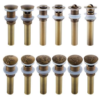 Engraved Antique Brass Pop Up Bathroom Sink Drain Strainer Stopper no Overflow Hole Kitchen Basin Sink Bottle Trap Drainer Bathroom Accessories