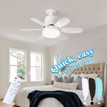1 Pc 42cm/16.5 Inch Socket Fan Light with Remote, Small Ceiling Fans with Lights, LED Light Bulb Fan, Easy Install Screw-in E26/E27 Base for Bedroom Kitchen Garage Living Room