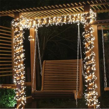Christmas Cluster Lights Outdoor Waterproof Christmas Firecrackers String Light DC31V Twinkle Cluster Fairy Light Fireworks Warm White Light For Yard Tree Decor Lighting EU Plug New Upgrade