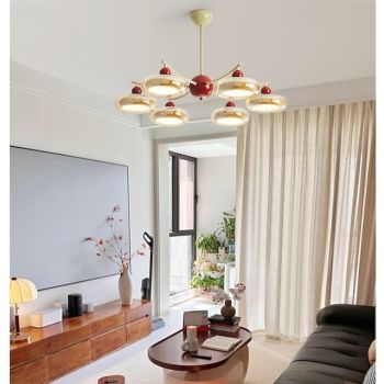 French Mid - Century Glass Chandelier, Elegant Pendant for Bedroom & Study